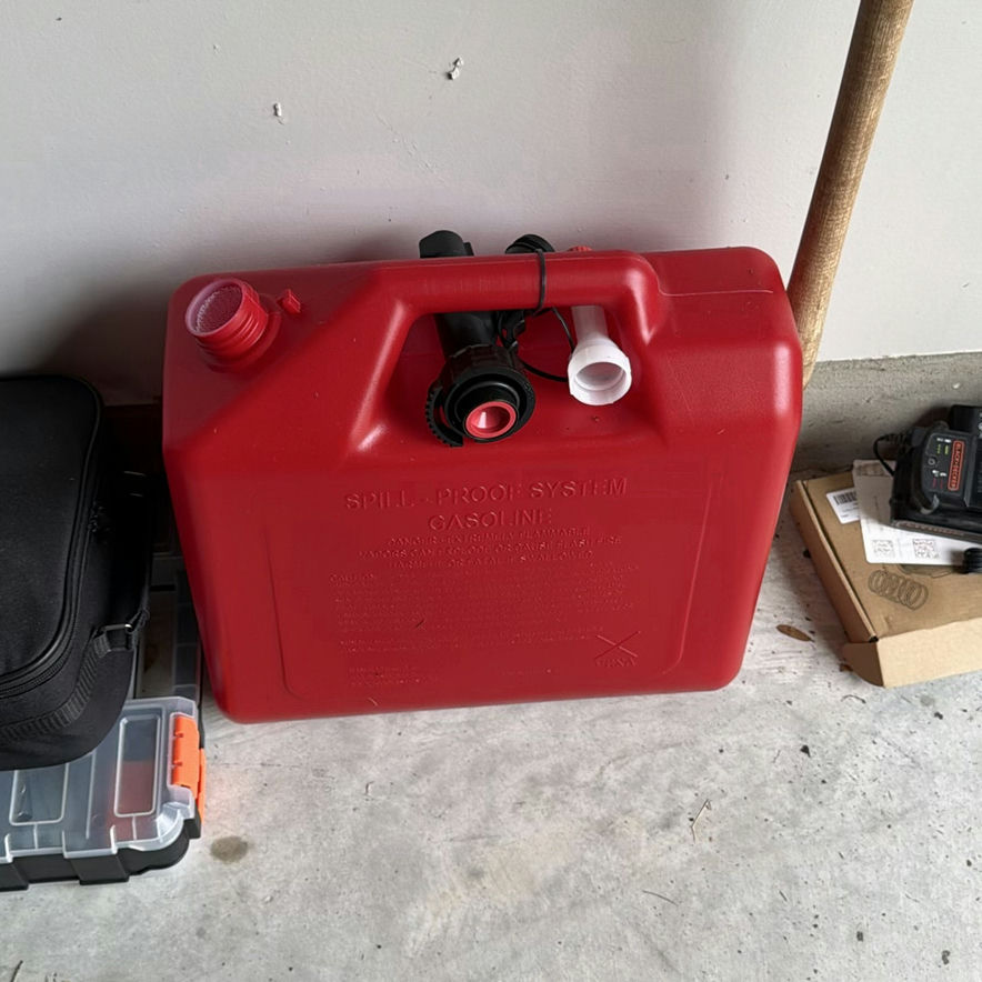 Garage power tools, fuel container, and storage boxes - image 3 of 6