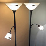 Pair of black floor lamps with dual light heads - thumbnail 2 of 6