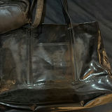 Black leather patchwork handbag and beige sequin square clutch - thumbnail 3 of 6