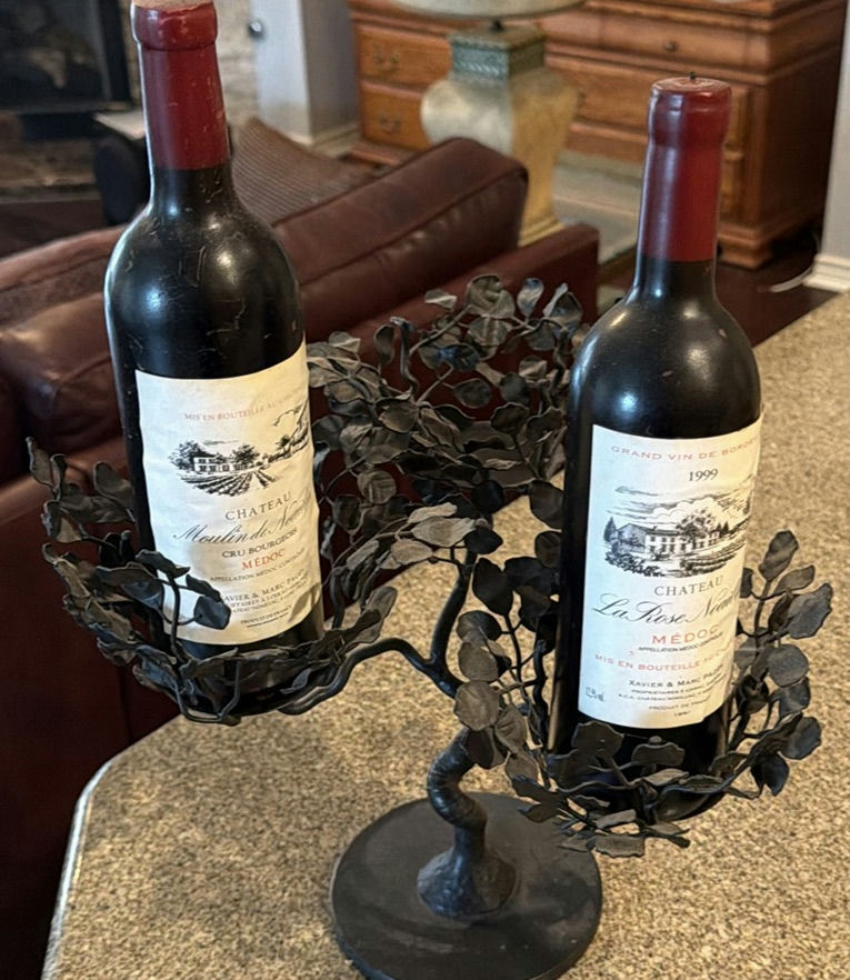Two wine bottles in a metal leaf candelabra centerpiece - image 1 of 5