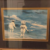 Framed blue-toned print of two children - thumbnail 2 of 5