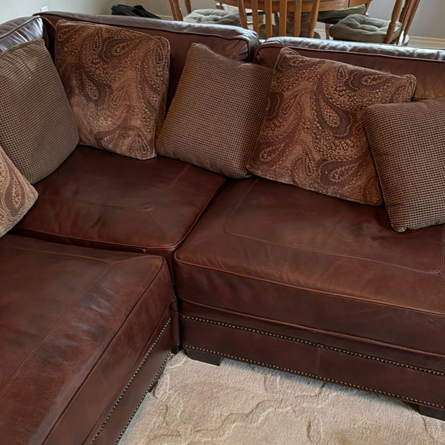 Brown leather Bernhardt sectional sofa with throw pillows - image 4 of 6