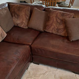 Brown leather Bernhardt sectional sofa with throw pillows - thumbnail 4 of 6