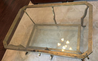 Vintage glass coffee table with metal frame - Image 1 of 6
