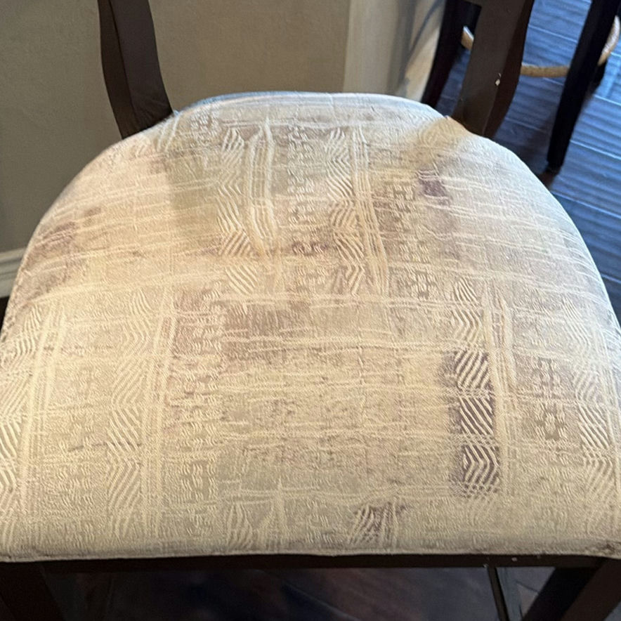 Pair of dark wood counter stools with upholstered seats - image 5 of 6