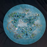 Blue enamel-on-copper decorative plate with gold scroll motif - thumbnail 1 of 6