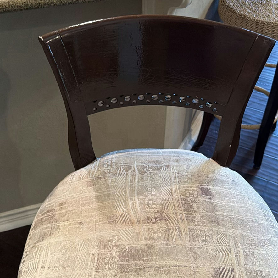 Pair of dark wood counter stools with upholstered seats - image 4 of 6