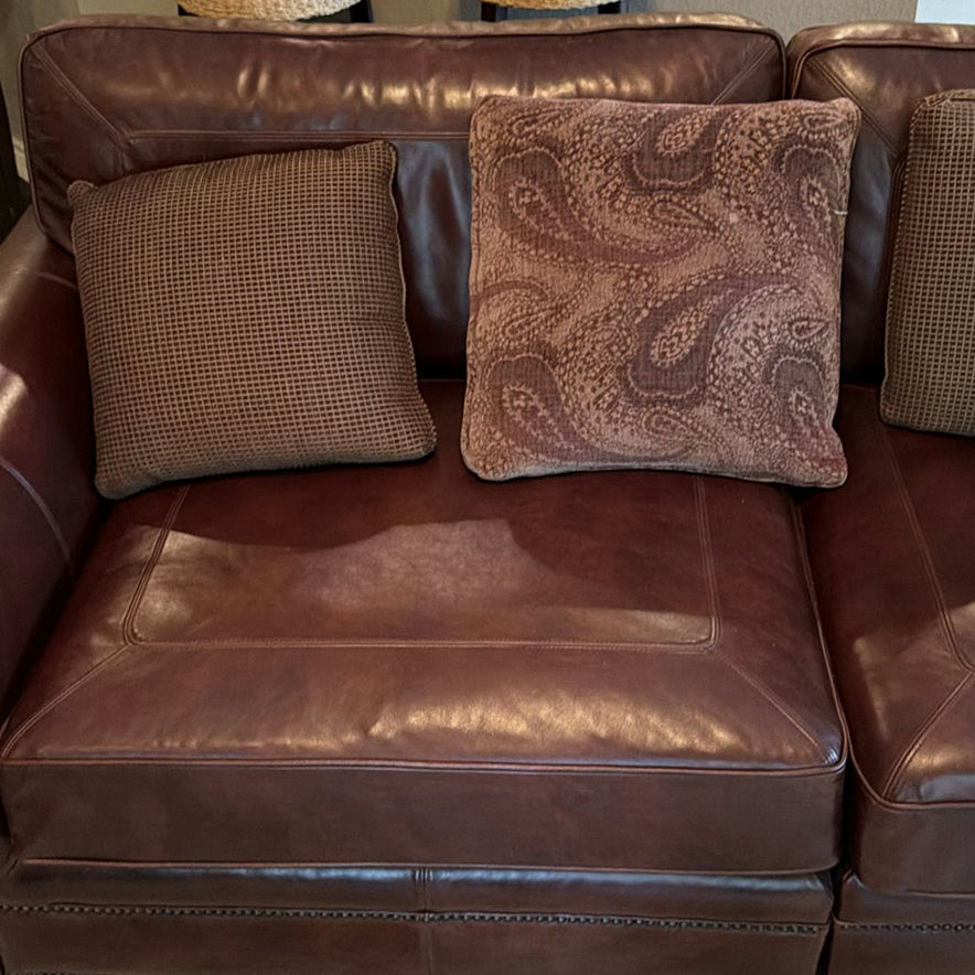 Brown leather Bernhardt sectional sofa with throw pillows - image 6 of 6