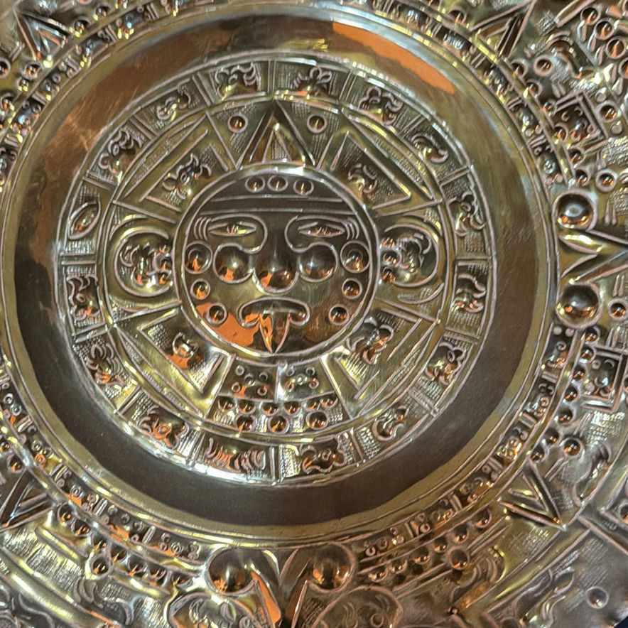 Decorative metal plate with Aztec calendar design - image 2 of 6