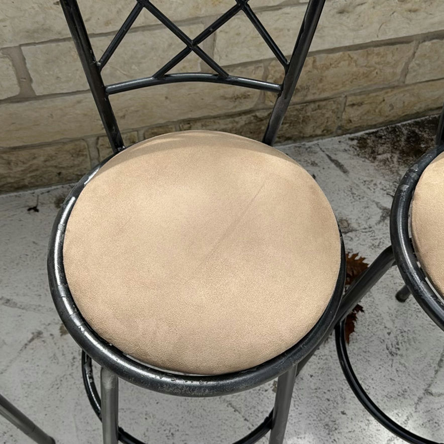 Three Black Metal Bar Stools with Beige Cushioned Seats - image 3 of 4