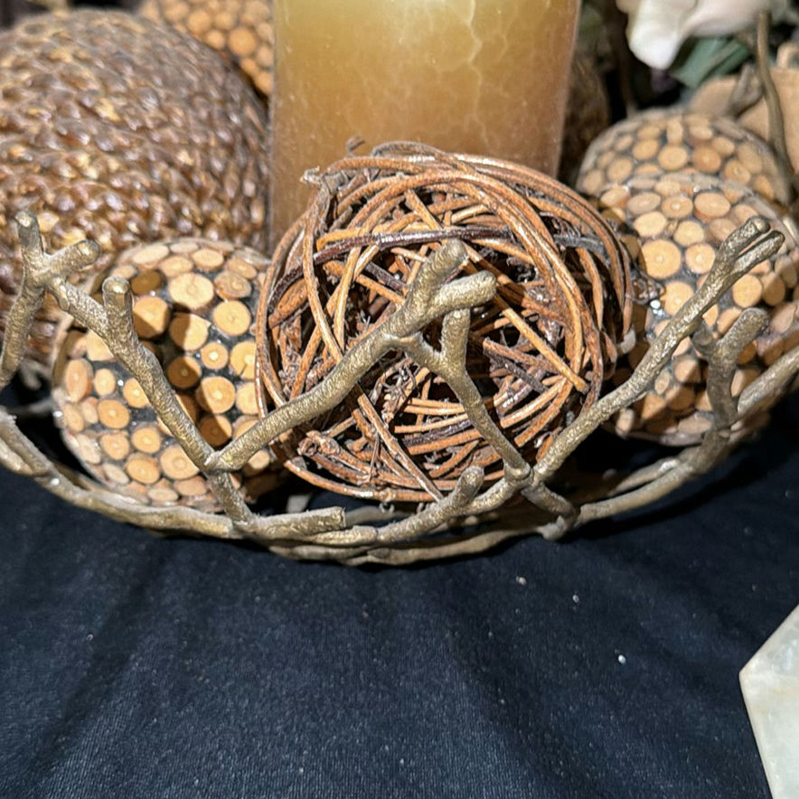 Decorative still life: antique trunk, candles, and dried floral arrangement - image 7 of 9