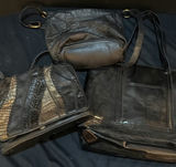 Black leather patchwork handbag and beige sequin square clutch - thumbnail 1 of 6