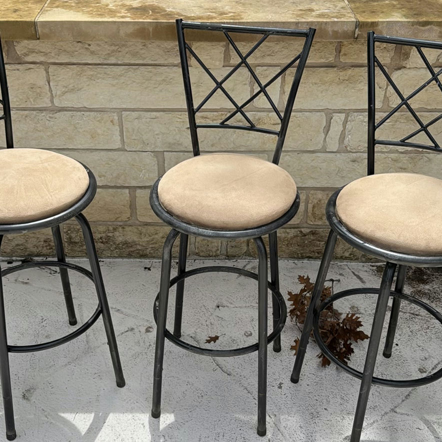 Three Black Metal Bar Stools with Beige Cushioned Seats - image 2 of 4