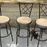 Three Black Metal Bar Stools with Beige Cushioned Seats - thumbnail 2 of 4