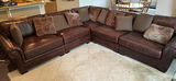 Brown leather Bernhardt sectional sofa with throw pillows - thumbnail 1 of 6