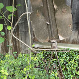 Rusty metal cowboy-hat humanoid garden sculpture with hanging basket - thumbnail 4 of 6