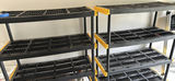 Black multi-tier shelving units with yellow corner brackets - thumbnail 1 of 5