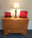 Wooden Storage Chest with Hinged Lid and Drawer, with decorative lamp. - thumbnail 1 of 3