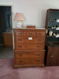 Tall wooden dresser with lamp and vintage jewelry box - thumbnail 1 of 4