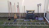 Assorted Yard Tools, Ladder, and Lawn Sprinklers - thumbnail 1 of 8