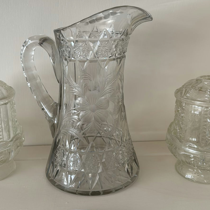Lead Crystal Pitcher and Two Lidded Jars - image 5 of 5