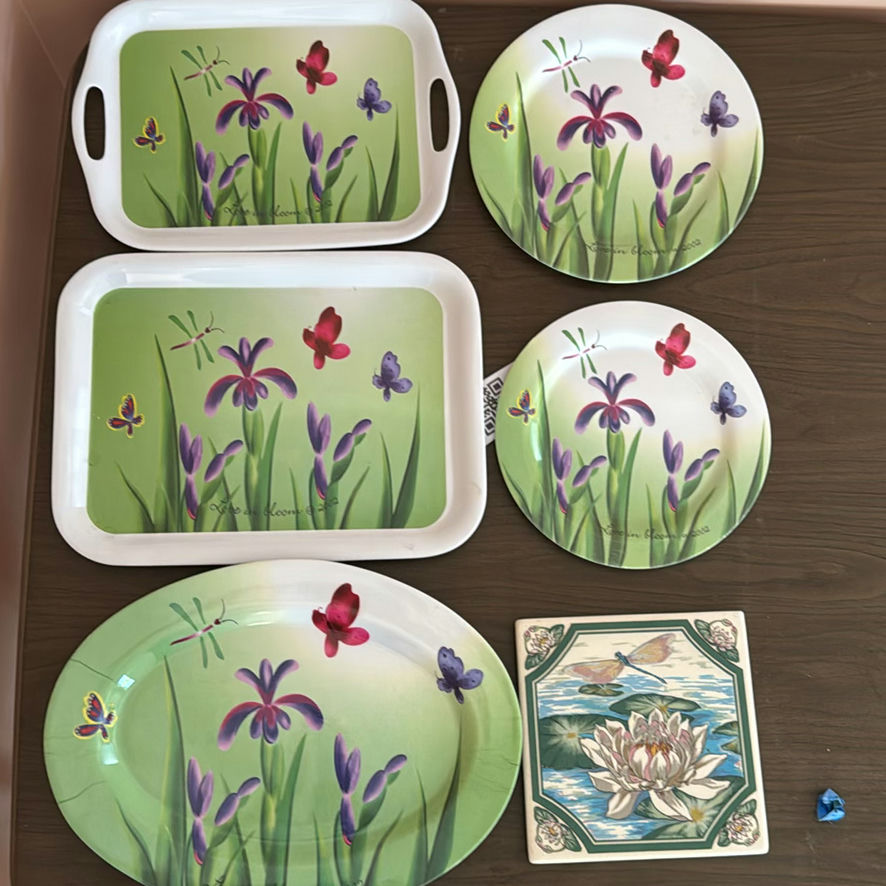 Plastic Floral Serving Trays, Plates, Oval Platter, and Decorative Tile - image 1 of 4