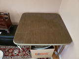 Metal-framed square table with wood-grain top - thumbnail 1 of 3