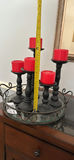 Five Candle Holders with Red Pillar Candles on Metal Tray - thumbnail 3 of 3