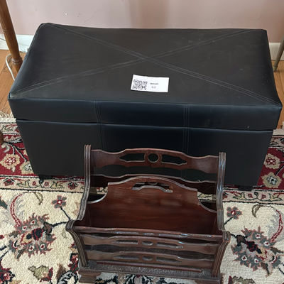 Storage Ottoman and Wooden Magazine Rack - Image 1 of 6