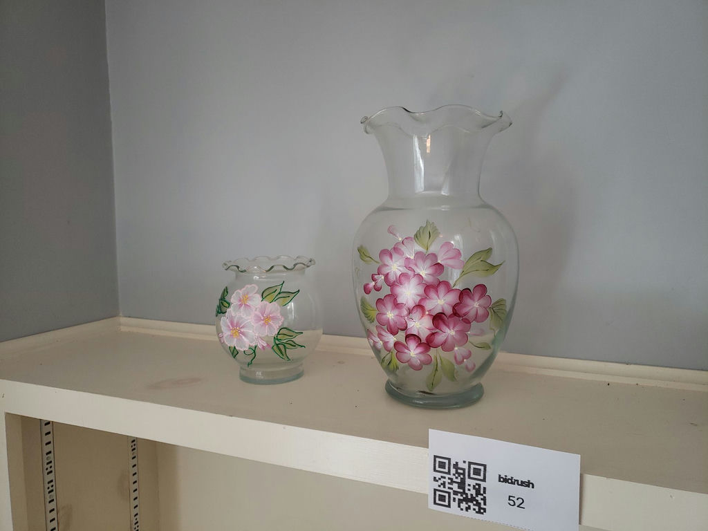 Floral hand-painted glass vases with bowls - image 3 of 3