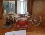 Floral teapot set with creamer and sugar pot, glassware, and figurine - thumbnail 1 of 4