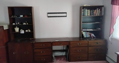 Wooden Wall Unit with Bookcases and Desk - Image 1 of 3