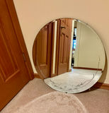 Vintage Round wall mirror with etched floral border - thumbnail 2 of 3
