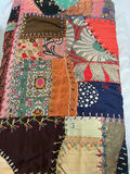 Antique silk patchwork quilt with embroidery. - thumbnail 14 of 14
