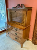 Antique wooden secretary desk with upper cabinet and interior pigeonholes - thumbnail 2 of 5