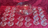 Glass punch bowl with cups and ladle - thumbnail 1 of 3
