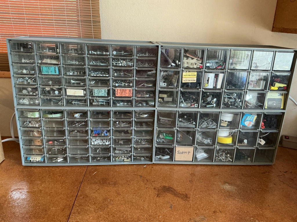 Multi-drawer hardware organizer with assorted fasteners - image 1 of 5