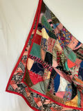 Antique silk patchwork quilt with embroidery. - thumbnail 2 of 14