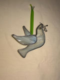 Glass Ship-in-a-bottle glass display with Santa Maria plaque and hanging stained-glass dove. - thumbnail 3 of 3