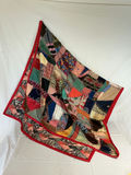 Antique silk patchwork quilt with embroidery. - thumbnail 1 of 14