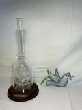 Glass Ship-in-a-bottle glass display with Santa Maria plaque and hanging stained-glass dove. - thumbnail 1 of 3