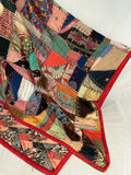 Antique silk patchwork quilt with embroidery. - thumbnail 3 of 14