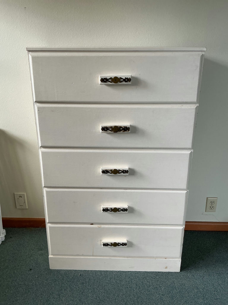 White wooden five-drawer dresser. - image 1 of 4