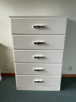 White wooden five-drawer dresser. - Image 1 of 4