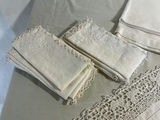 Vintage white embroidered linen tablecloth with lace trim and matching napkins - thumbnail 3 of 5