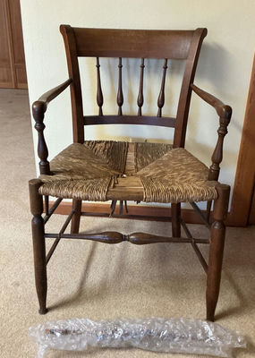 Antique 19th Century Wooden spindle-back chair with woven seat< AS IS - Image 1 of 3