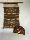Vintage Woven wall hanging & rosewood inlay plaque from India. - thumbnail 1 of 6