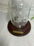 Glass Ship-in-a-bottle glass display with Santa Maria plaque and hanging stained-glass dove. - thumbnail 2 of 3