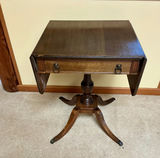 2 Mahogany pedestal table with drop leaves and drawer - thumbnail 1 of 8