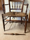 Antique 19th Century Wooden spindle-back chair with woven seat< AS IS - thumbnail 2 of 3